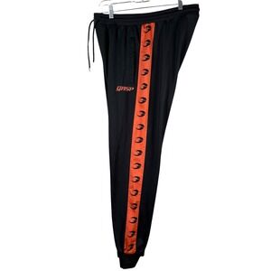 GASP Track Suit Pants Mens Large Black Orange Side Stripe Logo Joggers Gym Wear‎